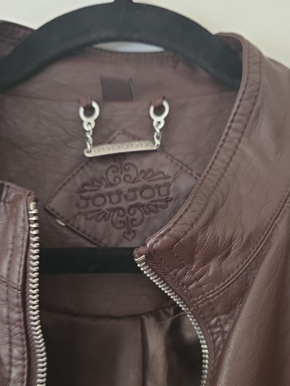 Women's Brown Faux Leather Zip-Front Jacket - Picture 2 of 4